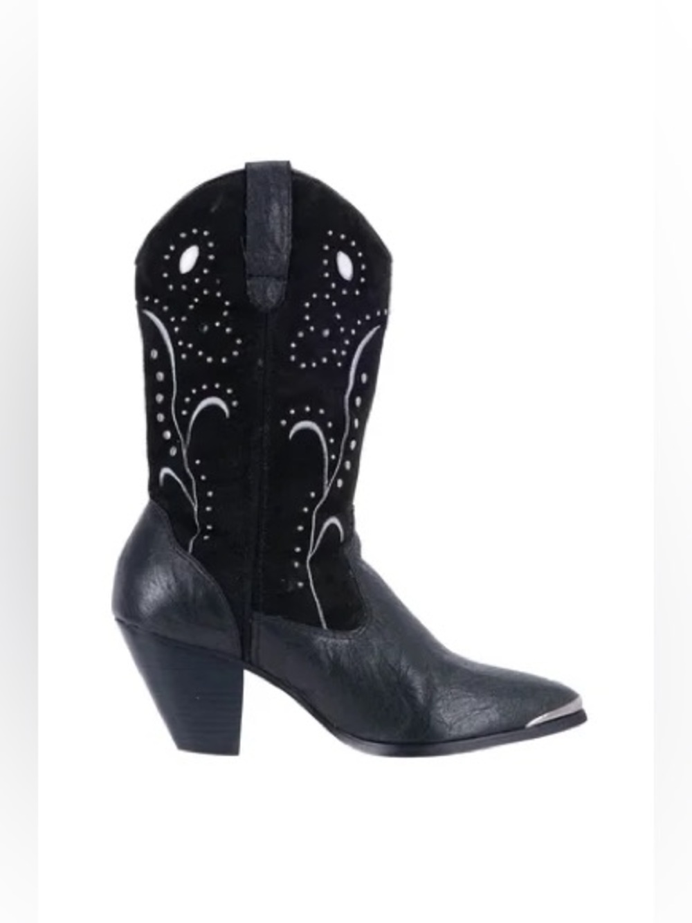 DINGO WOMEN'S AVA STUDDED WESTERN BOOTS. Black Suede and Leather. Size 7.5